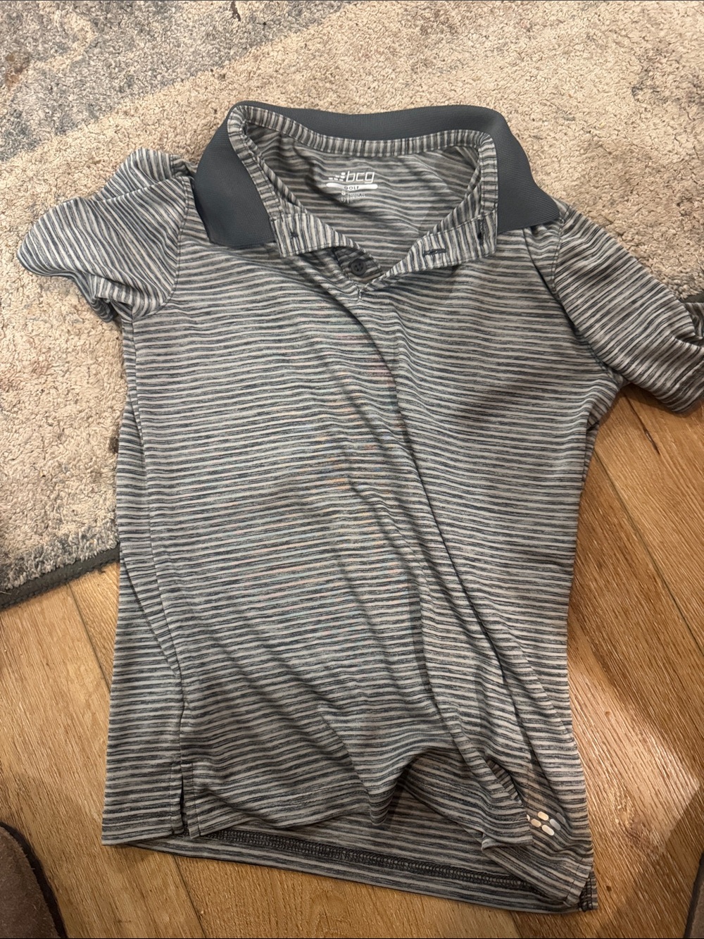 bcg Gray Striped Polo with Dark Collar
